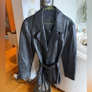 Vintage Black Leather Trench Coat